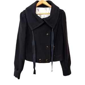 Wool Blend Cropped Cape Jacket